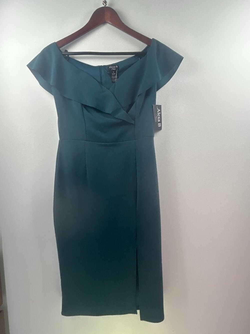 Alexa B Nites Off-Shoulder Sheath Dress Jade Teal Size 6